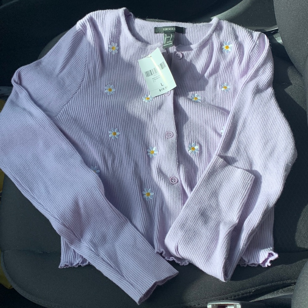 light purple buttoned sweater